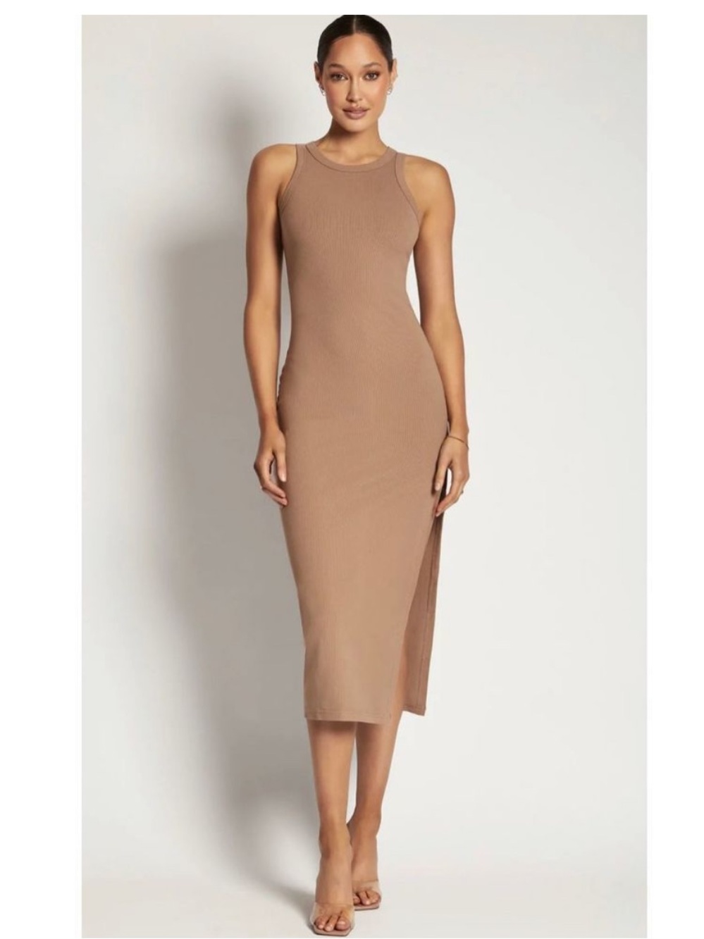 Meshki- Viola Ribbed Midi Split Racer Back Dress- S